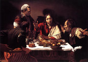 In the Supper at Emmaus,  depicted the moment the disciples recognise their risen lord
