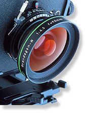 Lens and mounting of a large format camera