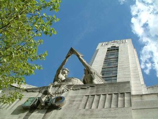 The National Audit Office building, built originally as the Imperial Airways Empire Terminal. The statue, "Speed Wings over the World" is by Eric Broadbent"