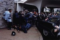 Chaos outside the Washington Hilton Hotel after the assassination attempt on President Reagan.