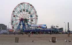 The Wonder Wheel and Astroland Park as seen from the Coney Island Beach.
