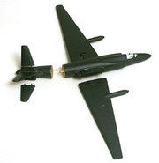 Wooden U-2 model - one of two used by Powers when he testified to the Senate Committee. The wings and tail are detachable to demonstrate the aircraft's breakup upon impact.