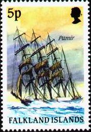 The Pamir on a 5p stamp from the Falkland Islands