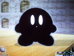 Screenshot of Kirby after copying Mr. Game and Watch in Super Smash Bros. Melee