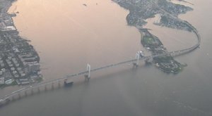 Aerial view of the Throgs Neck Bridge