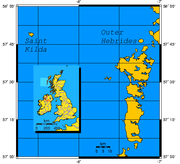 Mercator projection map of the Saint Kilda Island group with inset of the British Isles