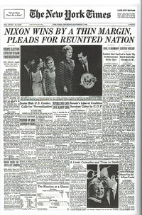 The New York Times front page from two days after the election: November 7, 1968.