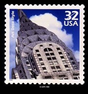 The Art Deco spire of the  commemorated on a US stamp
