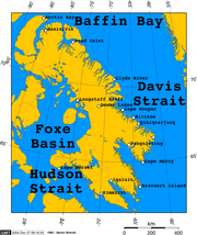 Lambert azimuthal projection map of Baffin Island