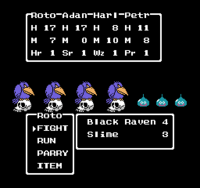 A typical Dragon Quest battle screen as seen from Dragon Warrior III. (NES)