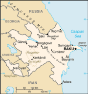 Map of Azerbaijan, showing Nakhichevan to the bottom-left