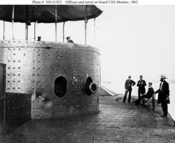 View of Monitor's turret, showing battle damage