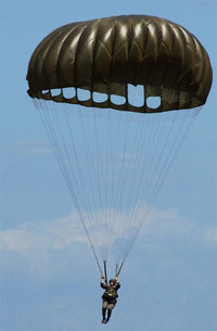 An American Paratrooper using a T-10C series parachute