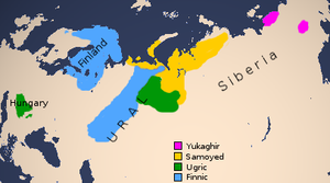 Geographical distribution of Samoyedic, Finnic, Ugric and Yukaghir languages