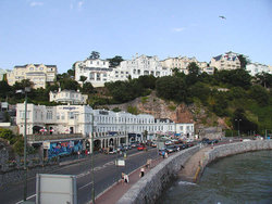 Part of the seafront of , south Devon, at high tide