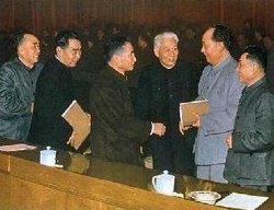 China's first generation Communist leaders: (from left to right) Zhu De, Zhou Enlai, Chen Yun, Liu Shaoqi, Mao Zedong, Deng Xiaoping