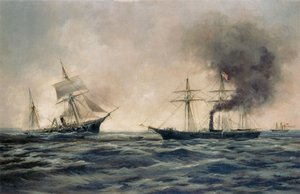 Painting depicting the sinking of the CSS Alabama by the USS Kearsarge during the Civil War