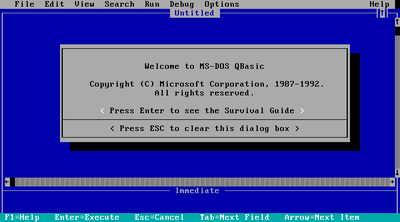 The opening screen of QBasic 1.1