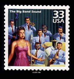 This USPS stamp recognizes big band's popularity in the 1940s