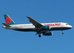 America West Airbus A320 at Detroit-Metropolitan Airport, Michigan, USA, in March 2004