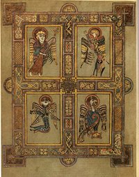 Folio 27r contains the four evangelist symbols.