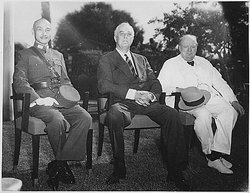 Chiang, , and Winston Churchill at the Cairo Conference in 1943