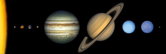 This illustration shows the approximate sizes of the planets relative to one another and the Sun.