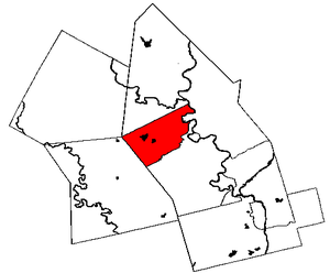 Map of  with Waterloo in red.
