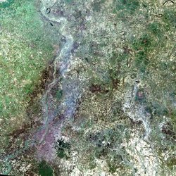 A simulated-colour satellite image of Kolkata taken by NASA's Landsat 7 satellite.