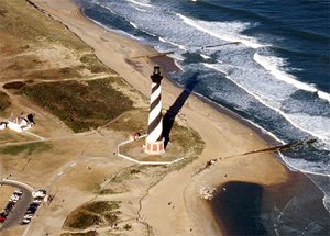 An aerial view of the Cape Hatteras Lighthouse (before its relocation in 1999)