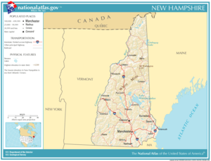 New Hampshire, showing roads, rivers and major cities