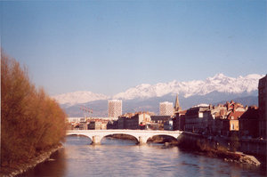 View of Grenoble, 2002, with the snowy peaks of the 