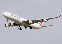 An Airbus A340 of SriLankan Airlines. This is a wide-bodied long-haul aircraft.