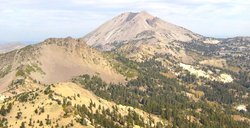 Lassen Peak from the summit of Brokeoff Mountain. Photo shows 1915 tongue of lava and Volcan's Eye