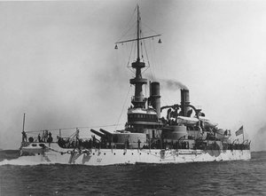 USS Indiana underway, sometime between 1895-1900