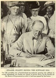 Speaker of the House Frederick Huntington Gillett signing the Suffrage Bill
