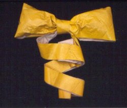 Yellow ribbon flown in 1979 by Penne Laingen when her husband, US diplomat Bruce Laingen, was held captive during the Iran hostage crisis; among the first of the modern "yellow ribbons." Picture courtesy Library of Congress
