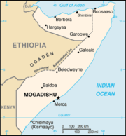 Map of Somalia including the self-proclaimed boundary of Somaliland