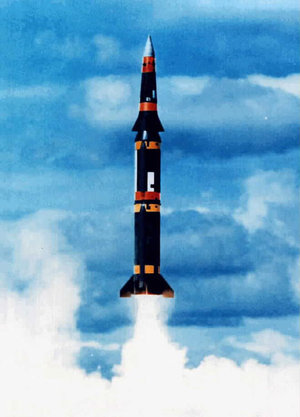 The Pershing II Missile during a test flight