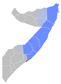 Map of Somalia with Puntland roughly highlighted in blue