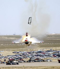  Capt. Christopher Stricklin ejects from his F-16 aircraft with an ACES II ejector seat, on September 14th 2003. Stricklin was not injured.