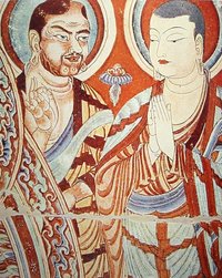 Blue-eyed  (Tocharian?) and East-Asian Buddhist monks, Bezaklik, Eastern , 9th-10th century.