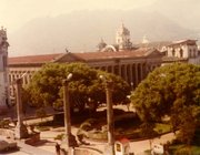 Buildings flanking the Central Park Square in Quetzaltenango