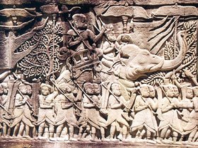 A  army going to war against the , from a relief on the .