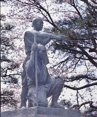 Statue of Tamagawa brothers, engineers of Tamagawa Josui
