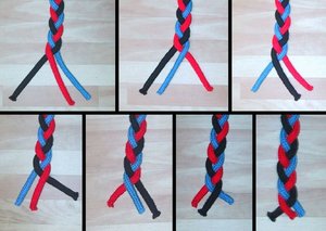 Step by step creation of a basic braid using three strings