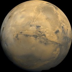 Valles Marineris cuts a wide swath across the face of Mars