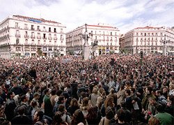 Crowds in Madrid's Puerta del Sol protest against the 11 March bombings.
