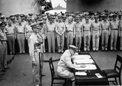 Japan formally surrenders aboard the USS Missouri in Tokyo Bay