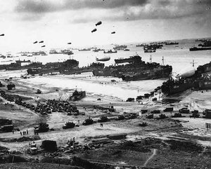 Allied troops land on the beaches of Normandy during 